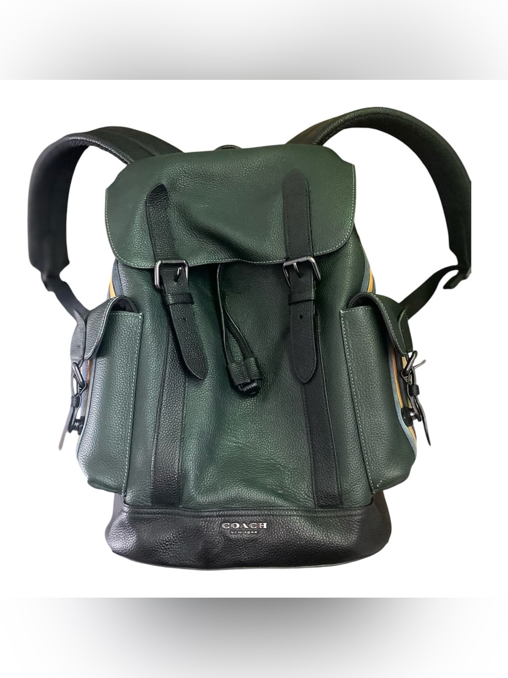 Coach Hudson Varsity Stripe Black/Amazon Green Backpack No: H2221 
CB903